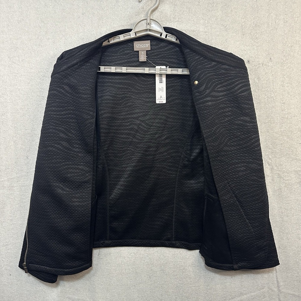 Chico's Jacquard Knit Jacket Solid Black Size 3 Full Zip Classy Staple NWT - Picture 3 of 9